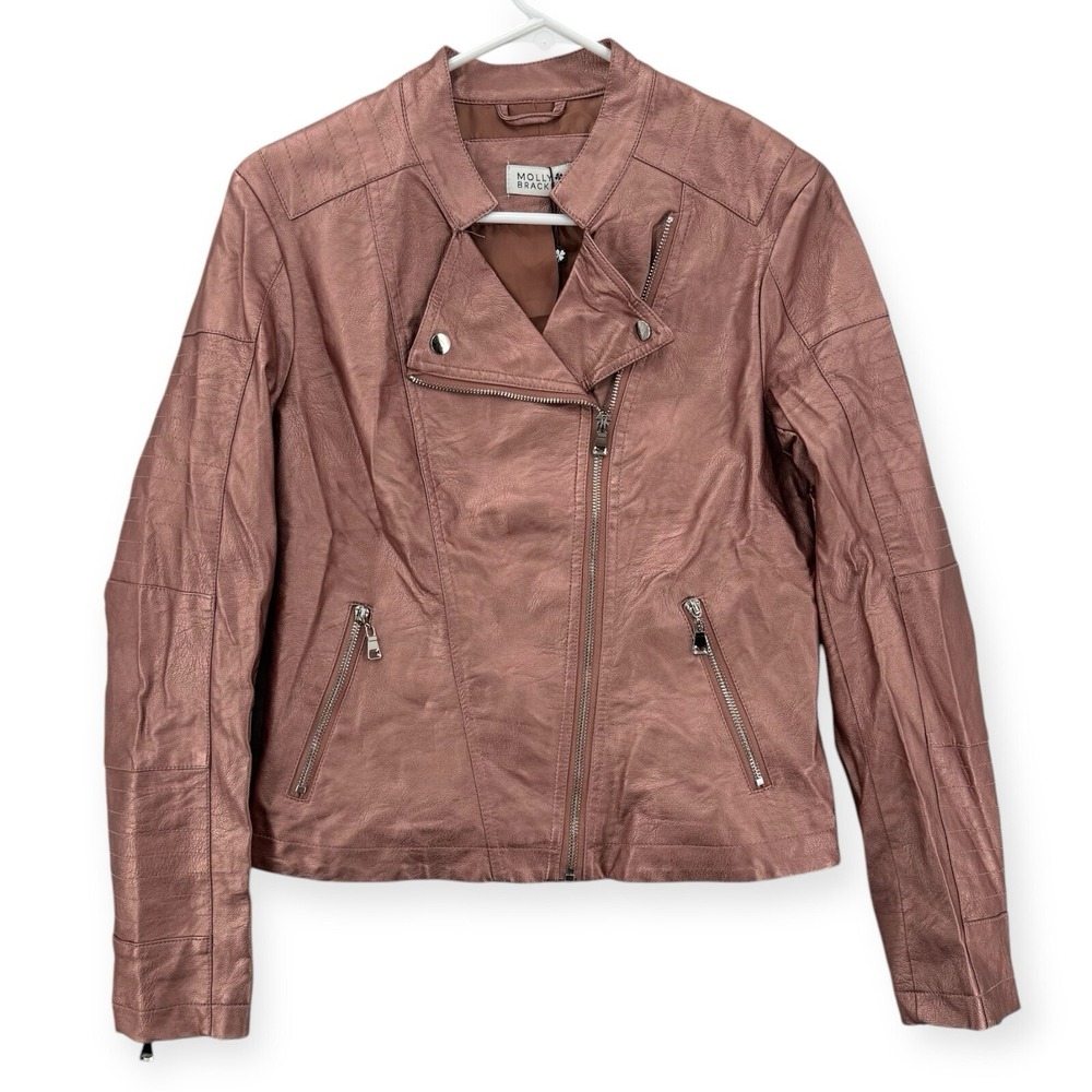 Molly Bracken Moto Jacket Womens Small Faux Leather Pink Zip Up Bomber NWT